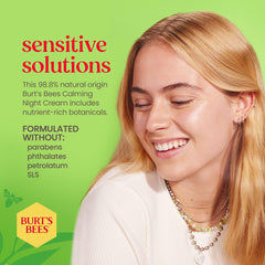 Burt's Bees Sensitive Hydrating Night Face Cream Face Moisturizer for Sensitive Skin with Aloe and Rice Milk, 98.9% Natural Origin, Developed with Dermatologists, 50g
