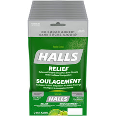HALLS Mentho-Lyptus No Sugar Added Kiwi Apple 25 Count Bag, Pack of 12