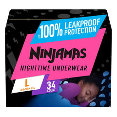 Pampers Ninjamas Nighttime Bedwetting Underwear Girls Size L (64-125 lbs) 34 Count (Packaging & Prints May Vary)