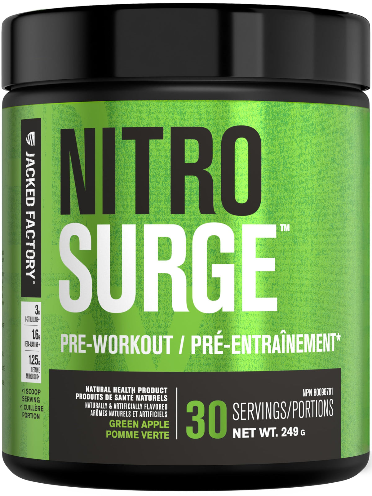 NITROSURGE Pre Workout Supplement - Endless Energy, Instant Strength Gains, Clear Focus, Intense Pumps - Nitric Oxide Booster & Preworkout Powder with Beta Alanine - 30 Servings, Green Apple