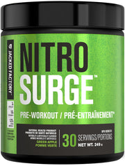 NITROSURGE Pre Workout Supplement - Endless Energy, Instant Strength Gains, Clear Focus, Intense Pumps - Nitric Oxide Booster & Preworkout Powder with Beta Alanine - 30 Servings, Green Apple
