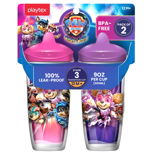 Playtex Baby Sipsters Hard Spout PAW Patrol Sippy Cup for 12+ Months, 9 Ounce (2 Count), Red & Blue, Insulated Toddler Water Bottle for Kids, Spill-Proof Cups for Toddlers 1-3, Stage 3