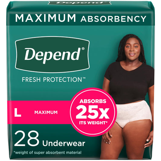 Depend FIT-FLEX Adult Incontinence Underwear for Women, Maximum Absorbency, L, Blush, 28 Count