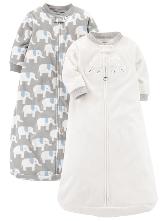 Carter's Unisex-Baby 2-Pack Microfleece Sleepbag, Grey Elephant/White Sheep, Small