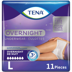 TENA Adult Incontinence, Discrete Disposable, Underwear, Comfortable Fit, Overnight Protection, Unisex, Large (L), 11 Count