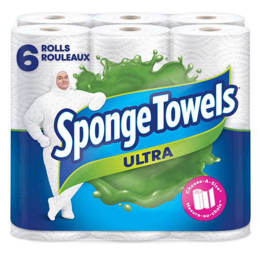 SpongeTowels Ultra Paper Towel, Ultra Absorbent, 6 Rolls, 432 Count