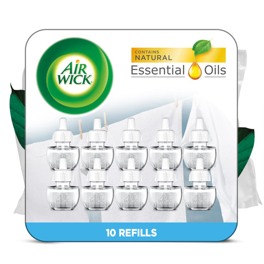 Air Wick Plug in Scented Oil Refill, 10ct, Fresh Linen, Air Freshener, Essential Oils, Eco Friendly Pack