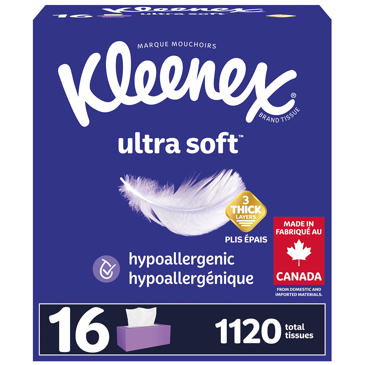 Kleenex Ultra Soft Facial Tissues, Hypoallergenic, 32 Rectangular Boxes, 70 Tissues per Box, 3-Ply (2,240 Tissues Total)