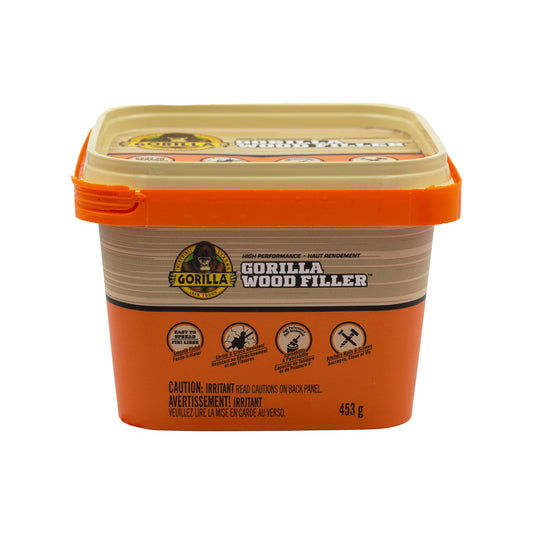 Gorilla High Performance Wood Filler, Stainable & Paintable, Shrink & Crack Resistant, Anchors Nails & Screws, Moldable, Sandable, Natural Color, 453g/16oz, Tub, (Pack of 1)