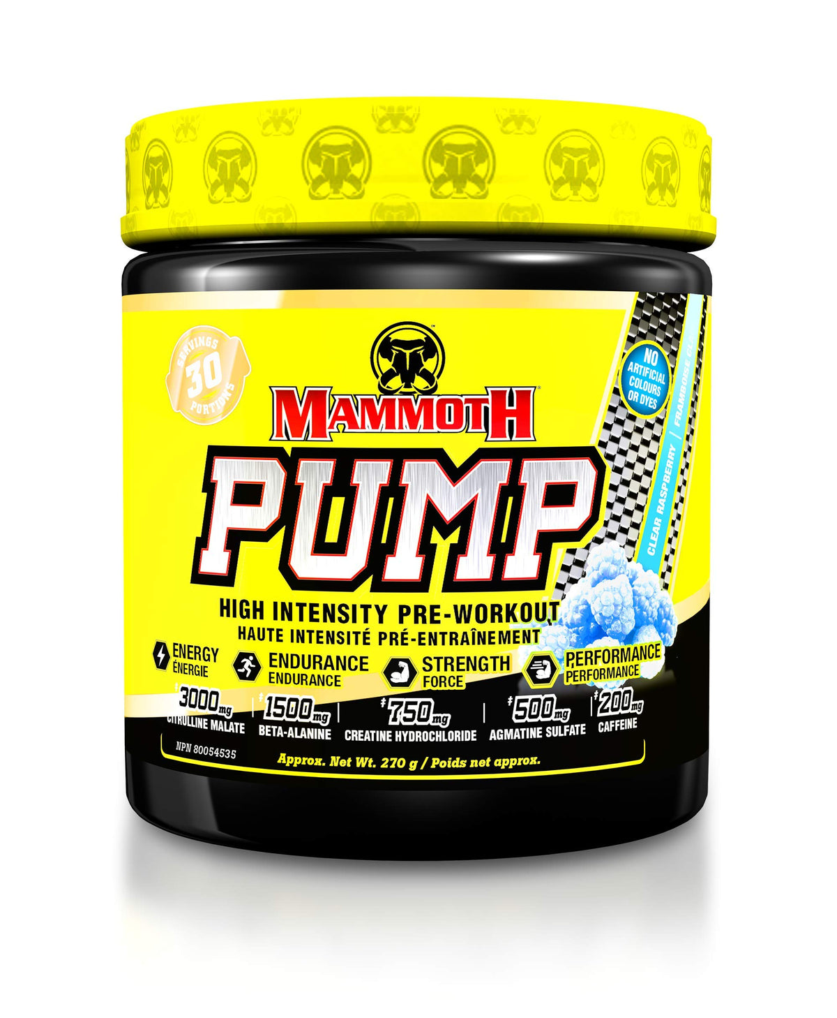 MAMMOTH PUMP – Pre Workout Powder, Superior Muscle Pumps, Increase Strength & Endurance, Explosive Power & Energy Supplement, Heightened Focus, Quick Recovery, Reduced Soreness (30 Serves, Clear Raspberry)