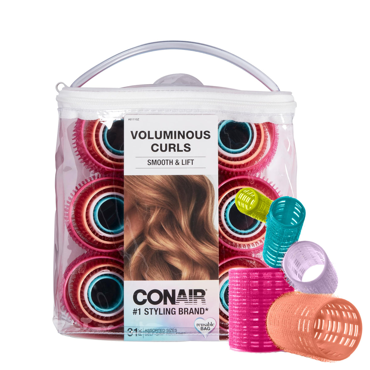 Conair SelfGrip Rollers Assorted, Roller sizes differentiated by color (mauve is largest), 31 Count