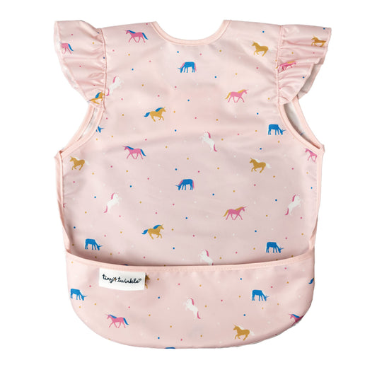 Tiny Twinkle Mess Proof Baby Bib Waterproof Toddler and Baby Apron Bib Machine Washable Unicorn Confetti