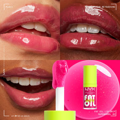 NYX Professional Makeup Lip Gloss, High Shine, Non-Sticky FInish, 12 Hours Hydrating, Fat Applicator, With Squalane, Raspberry and Cloudberry Oils, Fat Oil Lip Drip, Shade: SUPERMODEL (Pink)