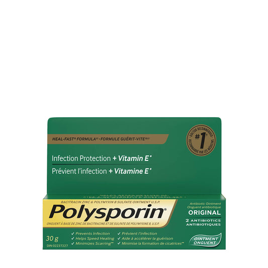 Polysporin Antibiotic Ointment Heal-Fast Formula, Infection Protection + Vitamin E, 2 Antibiotics, Pack of 1, 30g