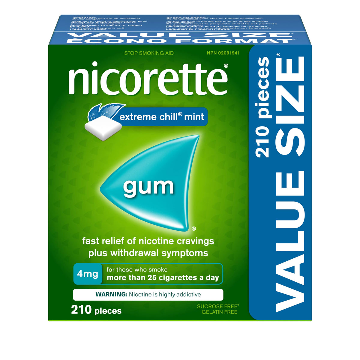 Nicorette Gum Smoking Cessation Product, Nicotine Replacement Therapy Aid for Adults, Doubles Quit Success, Extreme Chill Mint, 4mg, 210 Pieces