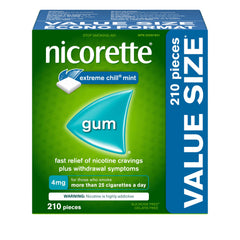 Nicorette Gum Smoking Cessation Product, Nicotine Replacement Therapy Aid for Adults, Doubles Quit Success, Extreme Chill Mint, 4mg, 210 Pieces