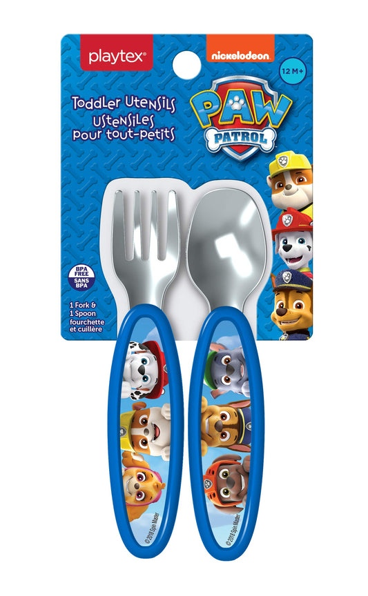 Playtex Paw Patrol Toddler Utensils - Boys Fork & Spoon Set, Blue