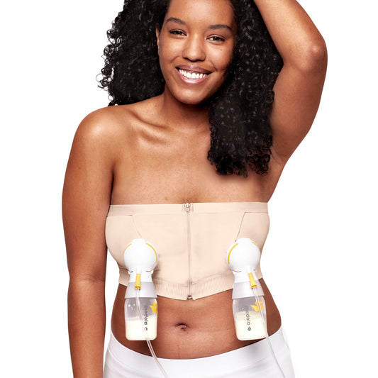 Medela Hands Free Pumping Bustier | Easy Expressing Pumping Bra with Adaptive Stretch Chai Medium