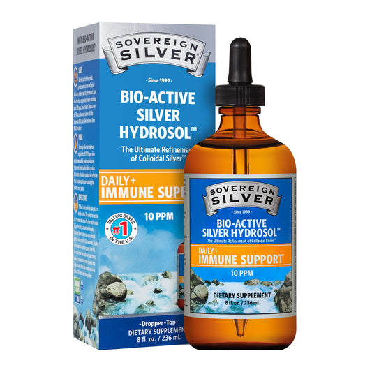 Sovereign Silver Bio-Active Silver Hydrosol for Immune Support, Colloidal-Silver Liquid, 10 ppm, 8oz (236mL) Dropper