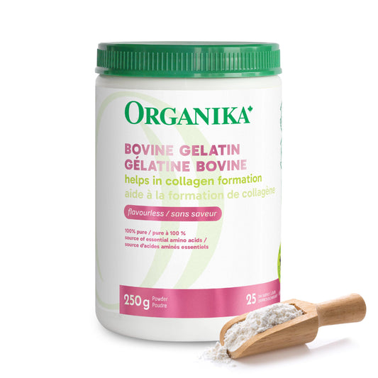 Organika Canadian-Made Bovine Gelatin (Unflavoured) - Collagen With 18 Amino Acids for Healthier Skin, Hair, Bones and Gut | Grass-Fed Source - 250g