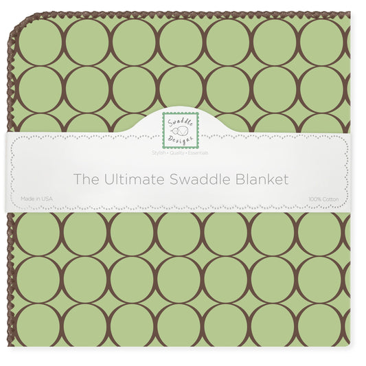 SwaddleDesigns Ultimate Receiving Blanket, Brown Mod Circles, Lime