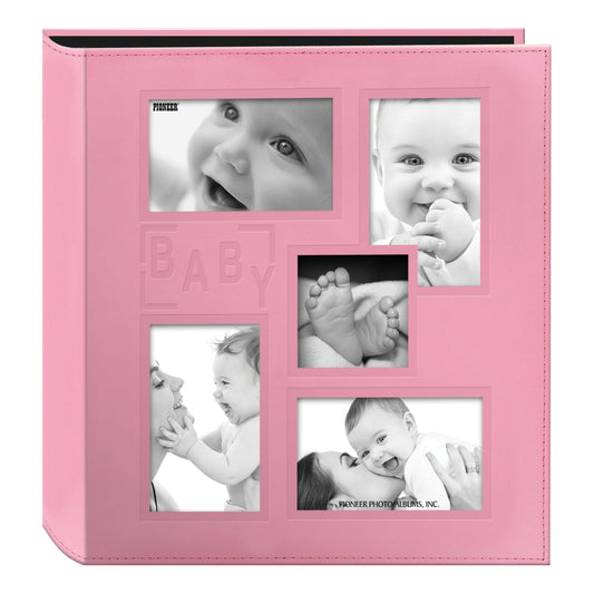 Pioneer Photo Albums Collage Frame Embossed Baby Sewn Leatherette Cover Photo Album, Baby Pink