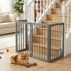 83 inch L x 30 inch H Dog Gate 4-Panel Wooden Pet Fence for Indoor-Gray