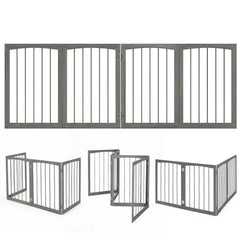 83 inch L x 30 inch H Dog Gate 4-Panel Wooden Pet Fence for Indoor-Gray
