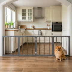 83 inch L x 30 inch H Dog Gate 4-Panel Wooden Pet Fence for Indoor-Gray
