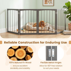 83 inch L x 30 inch H Dog Gate 4-Panel Wooden Pet Fence for Indoor-Gray
