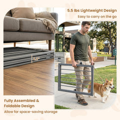 83 inch L x 30 inch H Dog Gate 4-Panel Wooden Pet Fence for Indoor-Gray