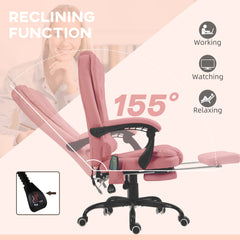 7-Point Vibrating Massage Chair, Reclining Office Chair with Footrest, Reclining Back, Adjustable Height, Pink
