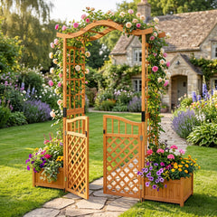 83 inches Garden Arbor with Gate and 2 Planter Boxes-Yellow