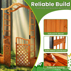 83 inches Garden Arbor with Gate and 2 Planter Boxes-Yellow