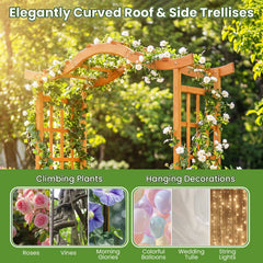 83 inches Garden Arbor with Gate and 2 Planter Boxes-Yellow