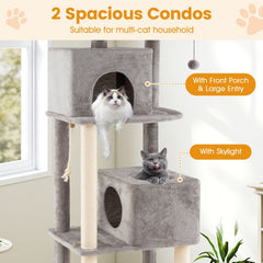81 Inch Cat Tree with a Skylight Condo, a Porch Condo and Two Padded Perches