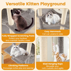 81 Inch Cat Tree with a Skylight Condo, a Porch Condo and Two Padded Perches