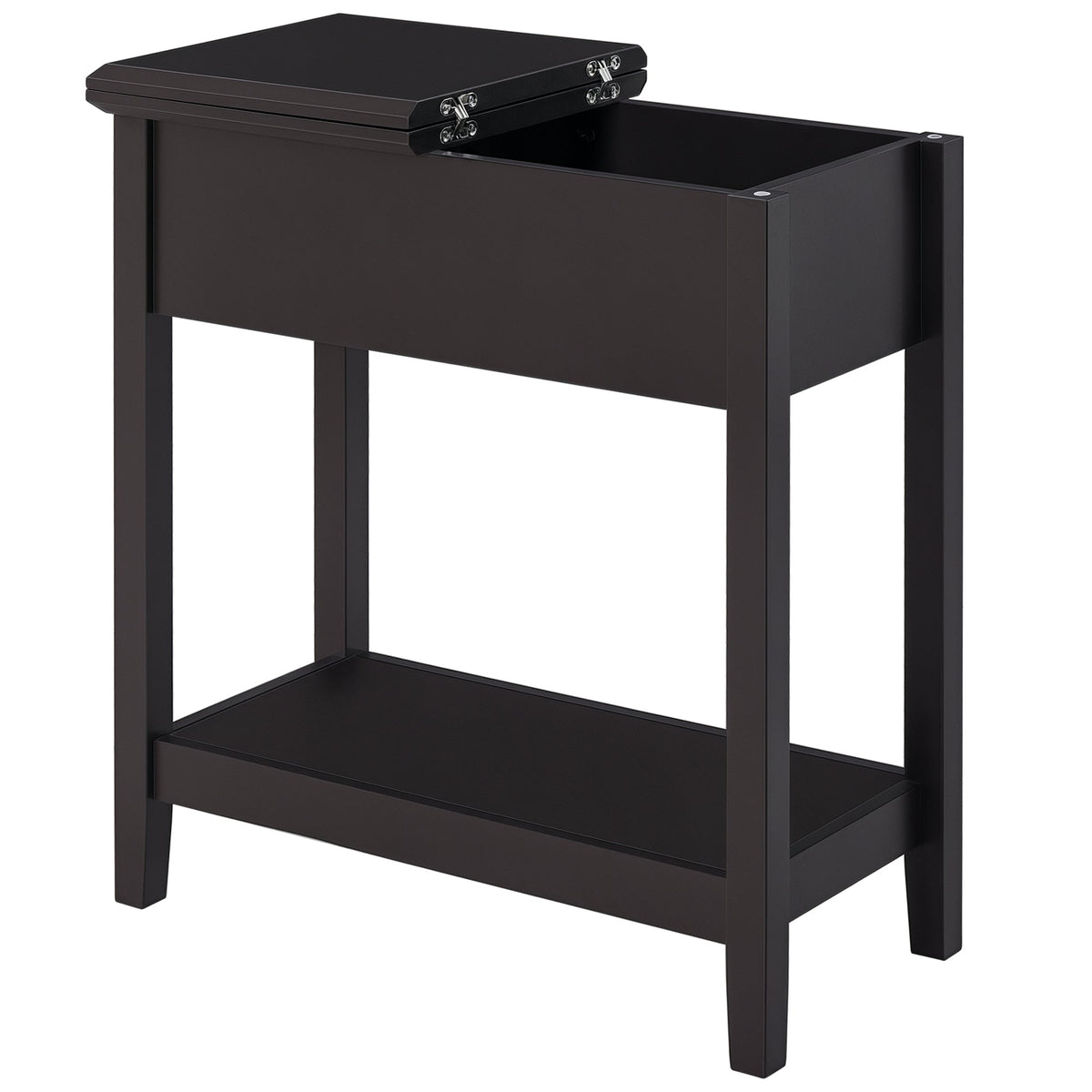 End Side Table in Flip Top Design with Cabinet and Bottom Shelf, Storage Furniture Decoration for Bedroom Living Room Office, Dark Coffee