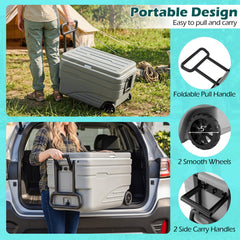 84 Quart Portable Wheeled Ice Cooler with Foldable Pull-Gray