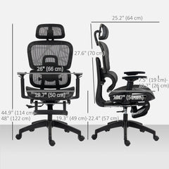 Mesh Office Chair with 3D Armrest, High Back Desk Chair with Lumbar Support, 135° Reclining, Adjustable Headrest, Black