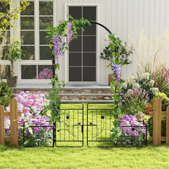 87 Inches Garden Arbor with Lockable Gate Side Planters-Black