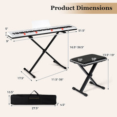 88-Key Electric Piano Keyboard with Adjustable Stand and, Portable Bag-White