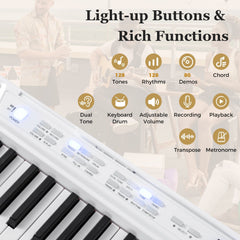 88-Key Electric Piano Keyboard with Adjustable Stand and, Portable Bag-White