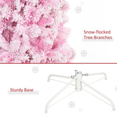 5 FT Snow Flocked Artificial Christmas Tree, Pencil Xmas Tree with Realistic Branches, Auto Open and Steel Base, Pink
