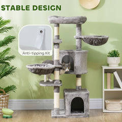 52.5" Cat Tree Tower with Scratching Posts, Cat Condos, Bed, Platforms, Hammocks, for Indoor Cats, Dark Grey