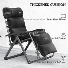 2pcs Reclining Zero Gravity Chair with Adjustable Backrest, Folding Garden Sun Lounger with Removable Cushion, Grey