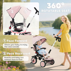 6 in 1 Toddler Tricycle for 1-5 Years Old with Push Handle, Removable Canopy, Rotatable Seat, Black