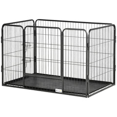 4 Panels Dog Playpen, Heavy Duty Dog Fence, 28" H Portable Pet Playpen with Door Double Locking Latches, Tray, Grey