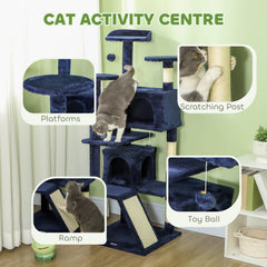 54" Cat Tree, Multi-Level Cat Tower with Scratching Posts, Cat Condos, Bed, Platforms, Ramp, Toy Ball, Beige