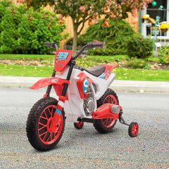 Kids Dirt Bike 12V Battery-Powered Ride-On Electric Motorcycle with Charging Battery, Training Wheels Blue